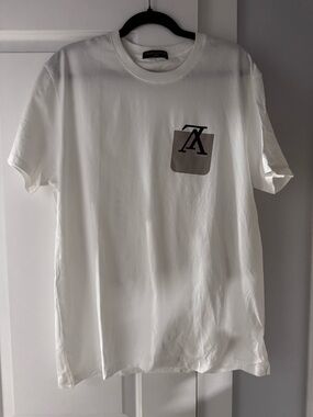 Designer Rep 1:1 White Short Sleeve Crew Tee with Gray Logo Pocket
